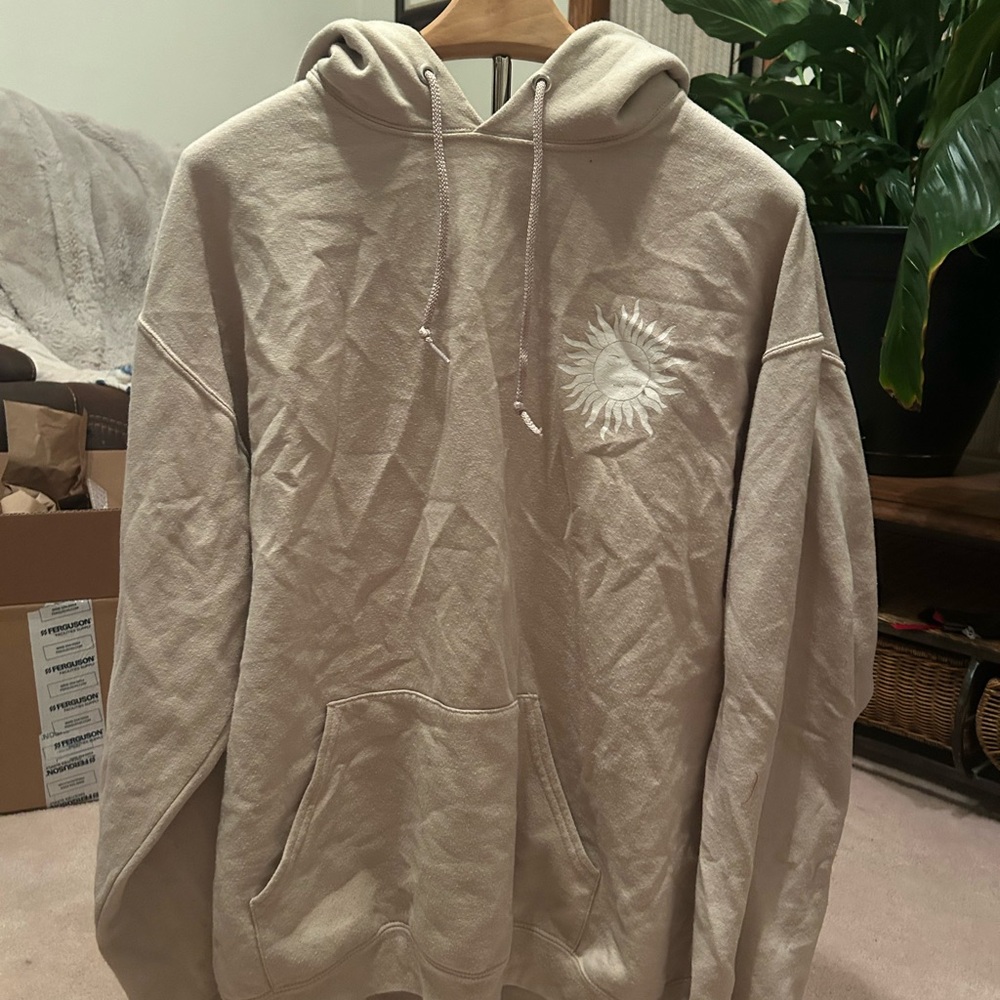 Beige Hoodie with Sun Embroidery